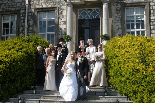 American and British Family Together at Chrissy and Tom's 2009 Wedding at Hazlewood Castle Near Leeds, England.