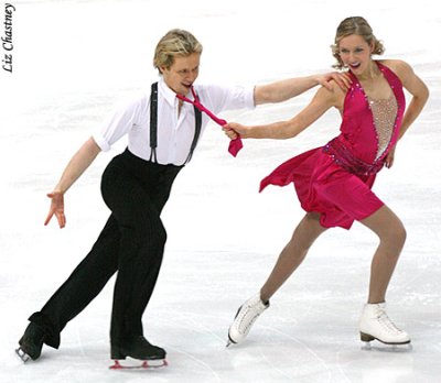 Christina Chitwood and Mark Hanretty having fun performing to “Bei Mir Bist Du Schön” from The Swing Kids at the 2009 European Championships. (Photo by Liz Chastney) Christina Chitwood and Mark Hanretty having fun performing to “Bei Mir Bist Du Schön” from The Swing Kids at the 2009 European Championships. (Photo by Liz Chastney)