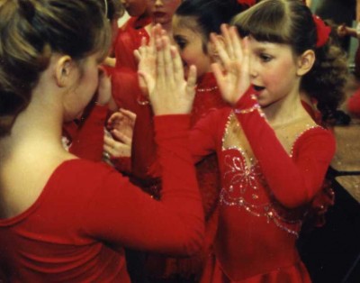 Christina (8) (on right) and other skaters ready for their Pops on Ice performance, 1998. Christina (8) (on right) and other skaters ready for their Pops on Ice performance, 1998.