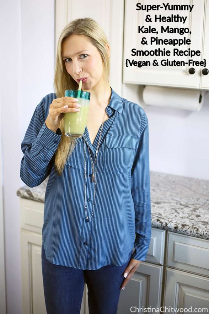 Super-Yummy and Healthy Kale, Mango, and Pineapple Smoothie Recipe {Vegan and Gluten-Free}