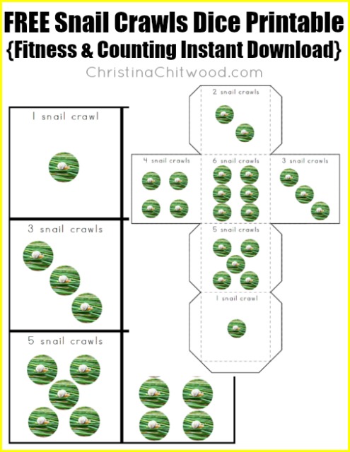 FREE SNAIL CRAWLS DICE PRINTABLE {FITNESS & COUNTING INSTANT DOWNLOAD}