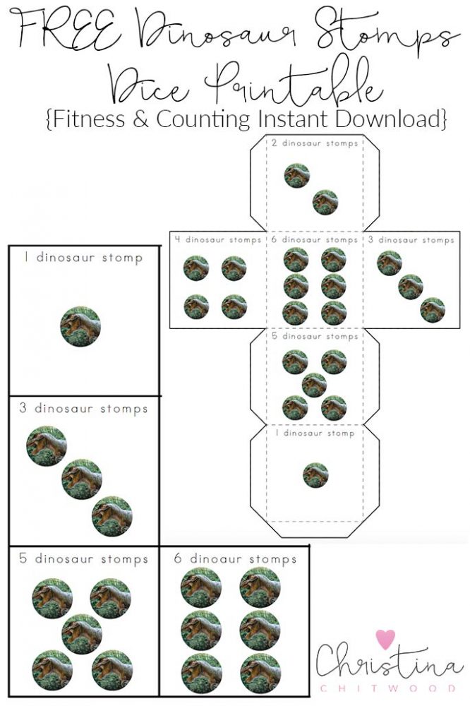 FREE Dinosaur Stomps Dice Printable {Fitness & Counting Instant Download}
