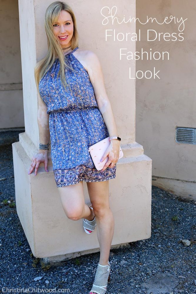 Shimmery Floral Dress Fashion Look