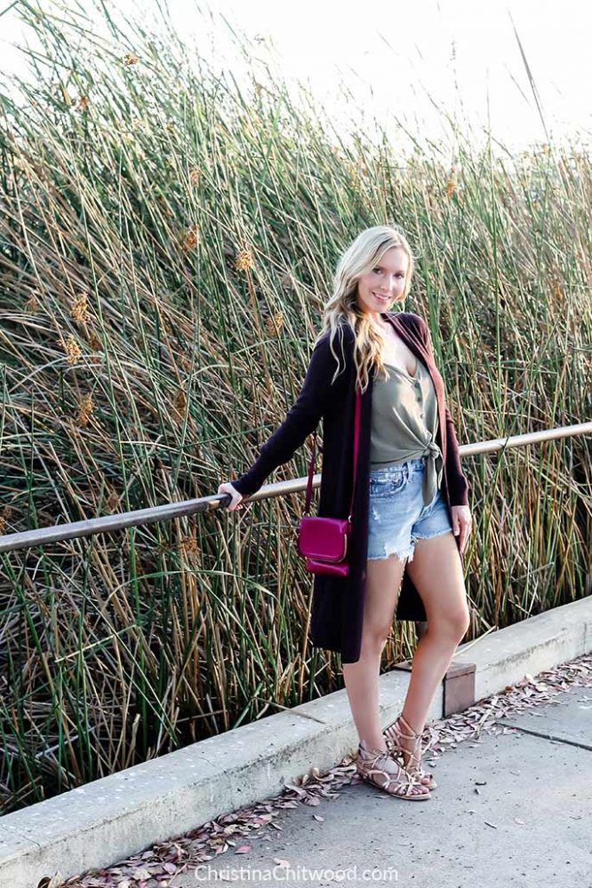 Women's Topshop Camisole, Leith Cardigan, AGOLDE Shorts, Nordstrom Handbag, Gentle Souls Sandals, Nadri Earrings, and Apple Watch - ChristinaChitwood.com