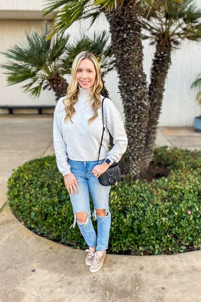 Shop My Style: Casual and Super-Soft Mock Neck Sweatshirt and Mom Jeans