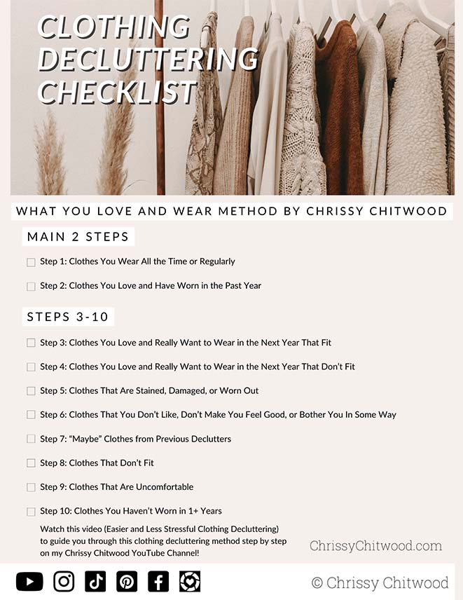 Clothing Decluttering Checklist - What You Love and Wear Method by Chrissy Chitwood